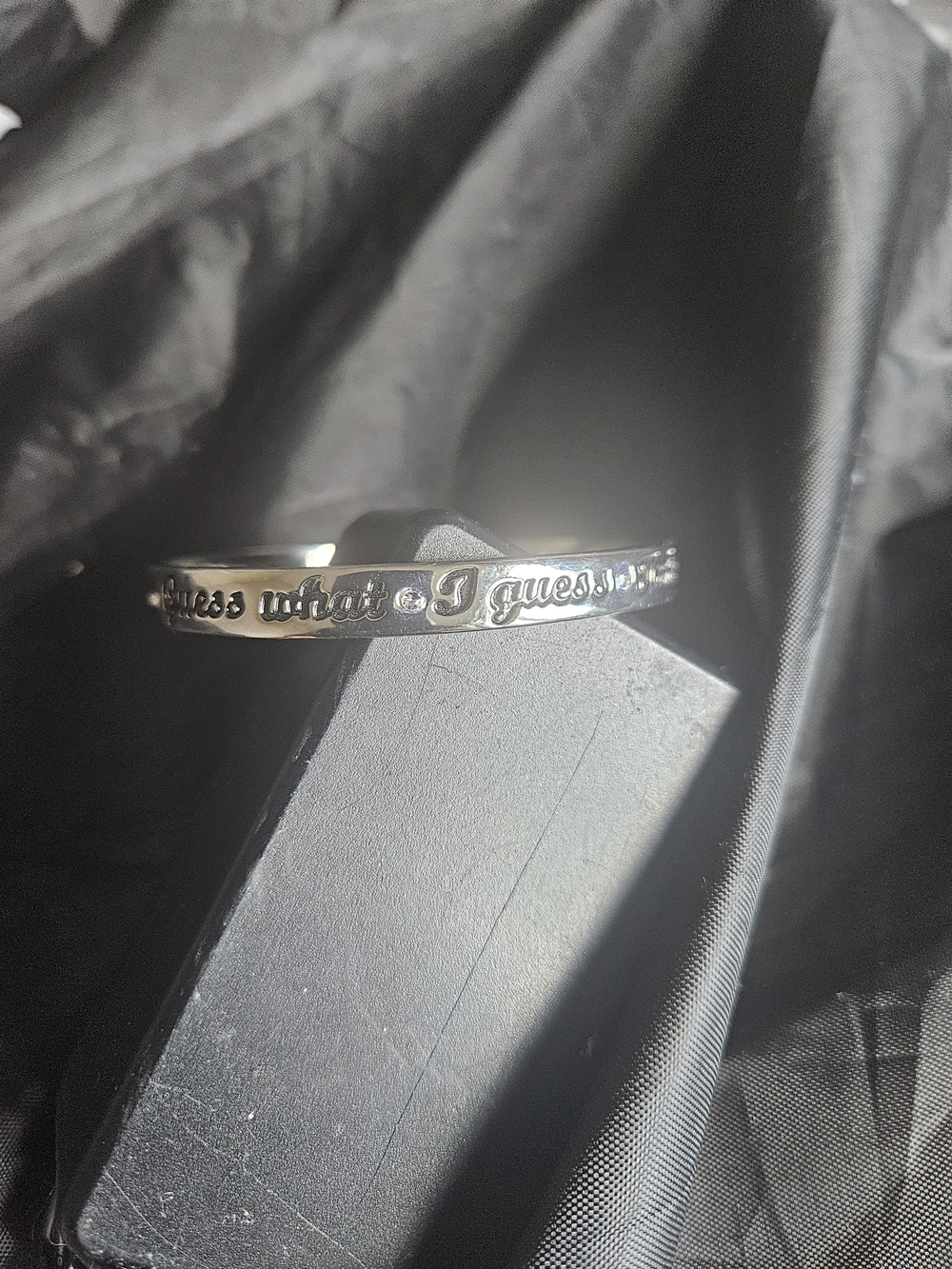 Silver Engraved Unisex Cuff Bracelet - 'I guess what' Script